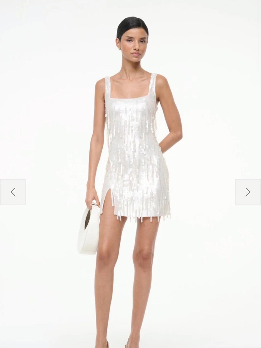 STAUD White Sequin Fringe Mini Dress